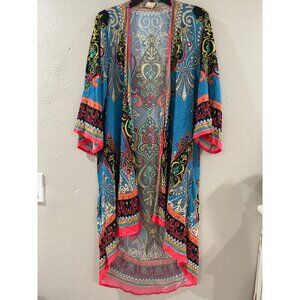Anthropologie Flying Tomato Bohemian long cardigan Multicolor Kimono Size M